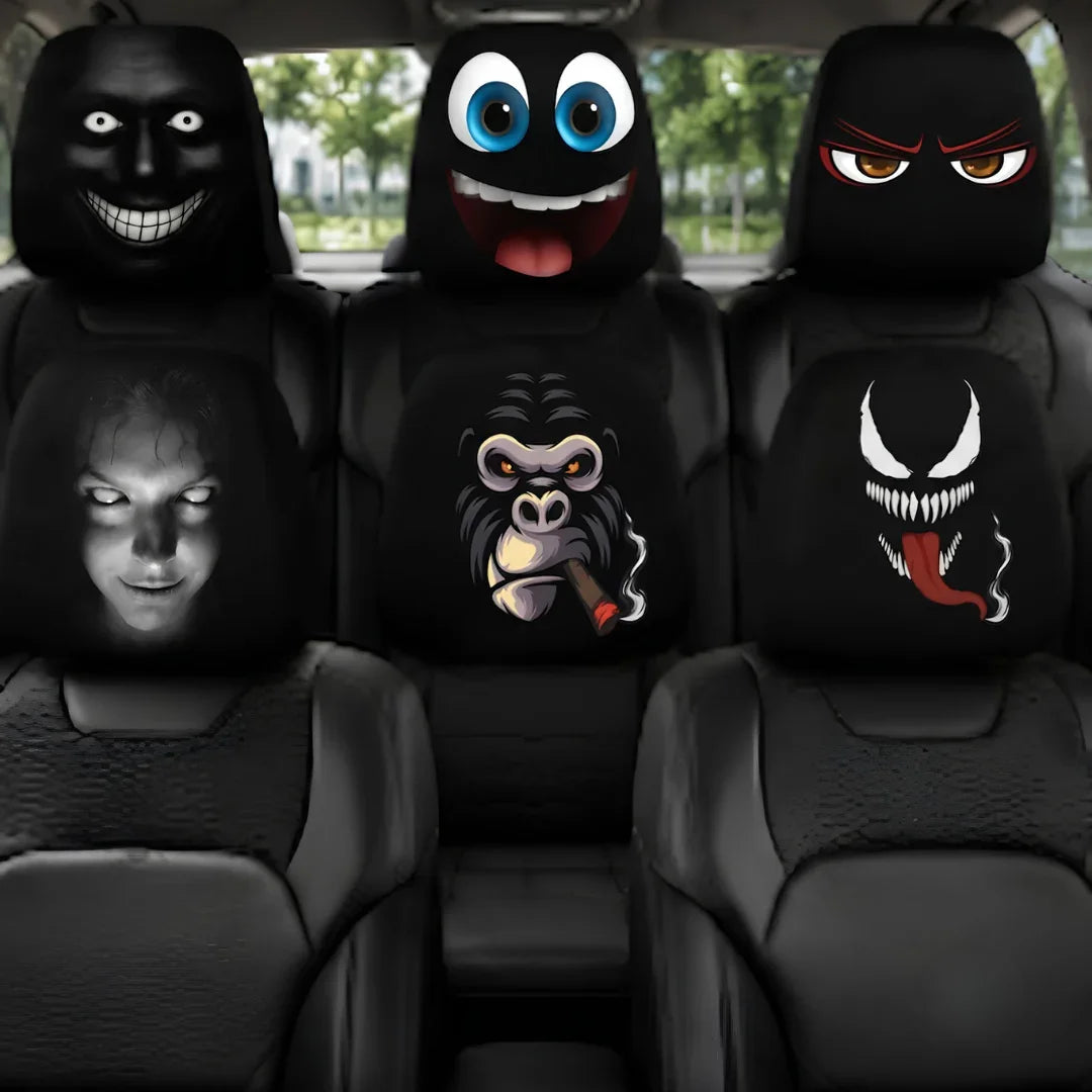 🔥Funny Cartoon Car Headrest Covers – 2PCS Universal Fit