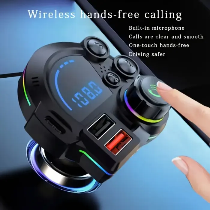 ⚡ 20W PD Car Charger & Bluetooth 5.3 FM Transmitter – Bass Booster & RGB Light – Wireless MP3 Radio Adapter 🎵