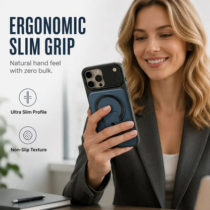 ✨ One Case, Three Upgrades – Magnetic, Flip Lens Cover & No-Bulk Stand. Fits iPhone 13-17.