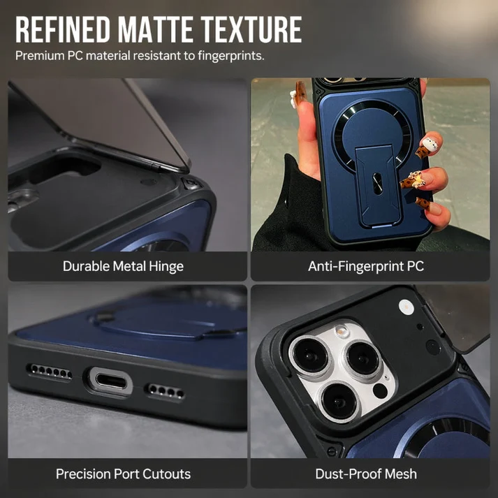 ✨ One Case, Three Upgrades – Magnetic, Flip Lens Cover & No-Bulk Stand. Fits iPhone 13-17.