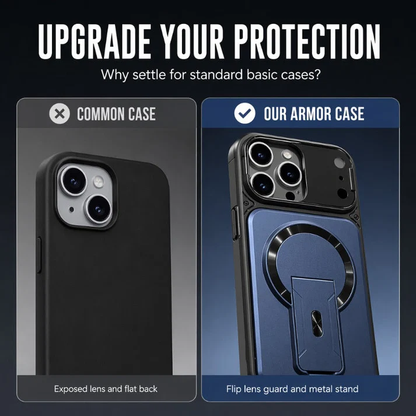 ✨ One Case, Three Upgrades – Magnetic, Flip Lens Cover & No-Bulk Stand. Fits iPhone 13-17.