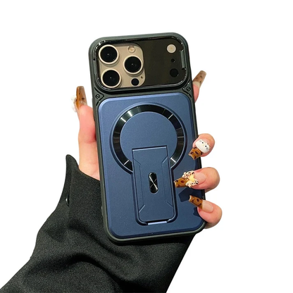 ✨ One Case, Three Upgrades – Magnetic, Flip Lens Cover & No-Bulk Stand. Fits iPhone 13-17.