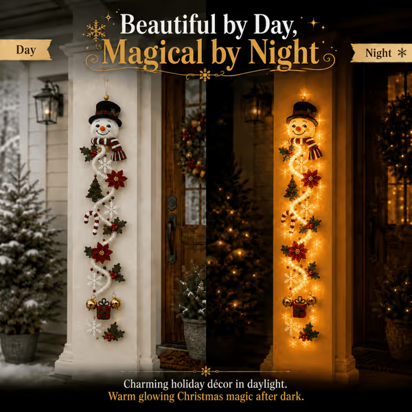 🎄MerryCascade™ Glowing Christmas Door Hanger | 6 Festive Lighted Designs with Warm Glow, Dimensional Details & Space-Saving Vertical Décor ✨