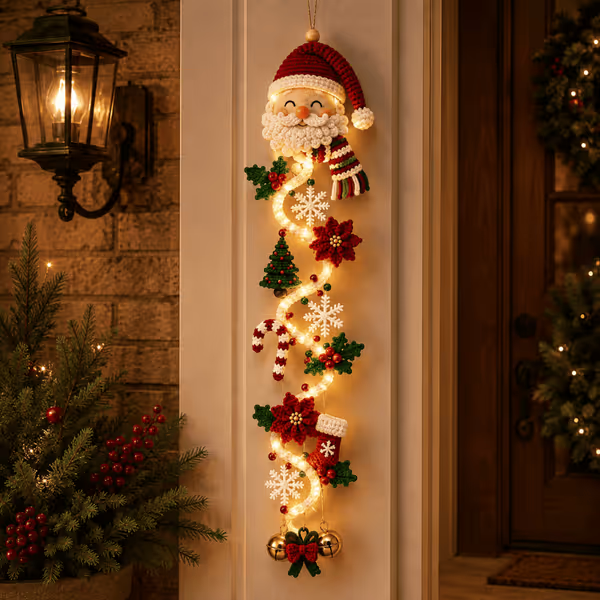 🎄MerryCascade™ Glowing Christmas Door Hanger | 6 Festive Lighted Designs with Warm Glow, Dimensional Details & Space-Saving Vertical Décor ✨