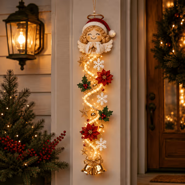 🎄MerryCascade™ Glowing Christmas Door Hanger | 6 Festive Lighted Designs with Warm Glow, Dimensional Details & Space-Saving Vertical Décor ✨