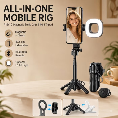 📸 WONEW Z3 Magnetic Selfie Stick Tripod – Zoomable Mini Palm Grip with Focus Adjustment Dial, 360° Rotation Stand, Bluetooth Remote & Universal MagSafe Phone Mount for Travel & Vlogging