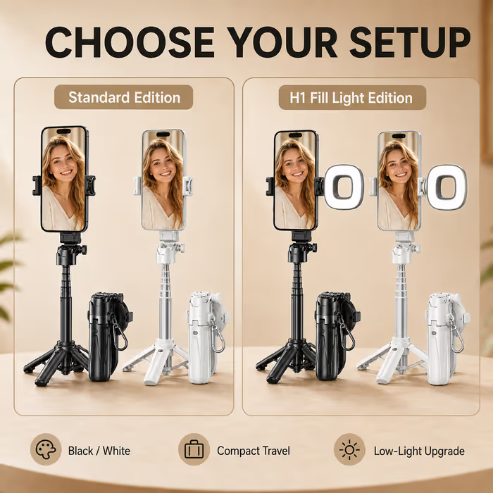 📸 WONEW Z3 Magnetic Selfie Stick Tripod – Zoomable Mini Palm Grip with Focus Adjustment Dial, 360° Rotation Stand, Bluetooth Remote & Universal MagSafe Phone Mount for Travel & Vlogging