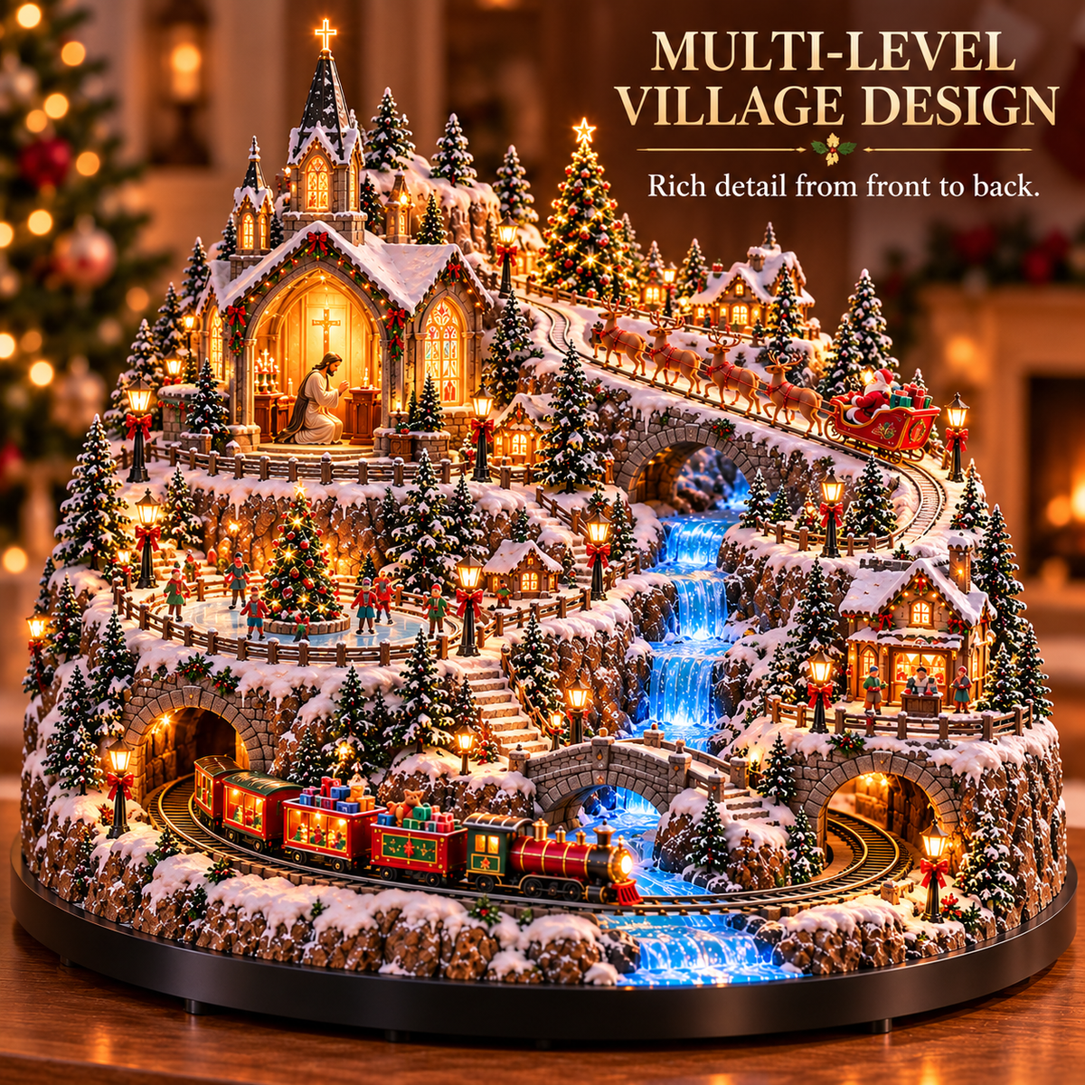 Santa Train Animation 🎄🚞Lighted Animated Christmas Village with Train, Reindeer Sleigh & Wat ...