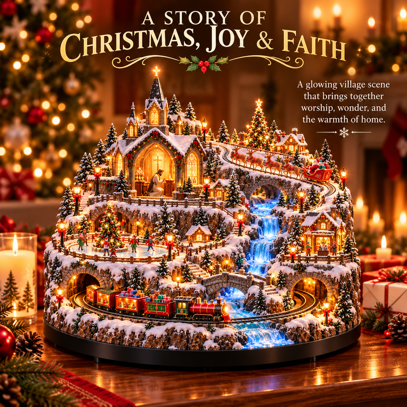 🎄🚞Lighted Animated Christmas Village with Train, Reindeer Sleigh & Wat ...