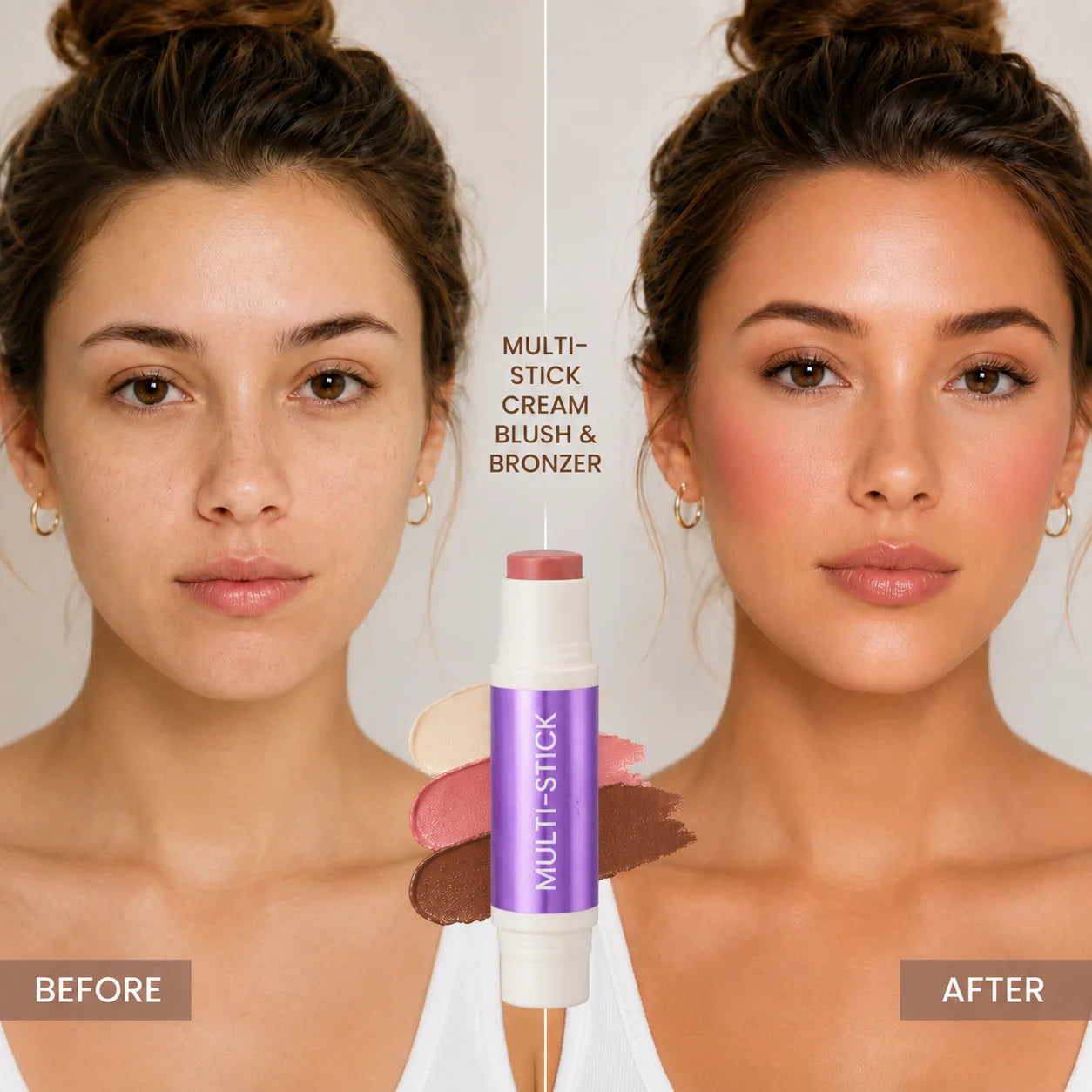 Multi-stick cream blush and bronzer before and after result