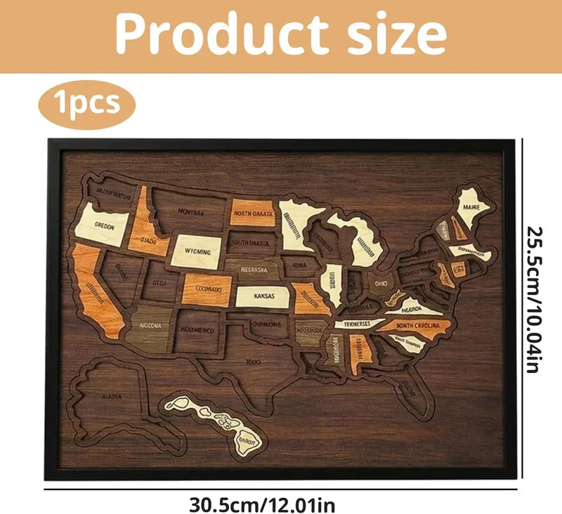 🔥Limited 49% off - USA Wooden Travel Map Puzzle for Adventure Lovers
